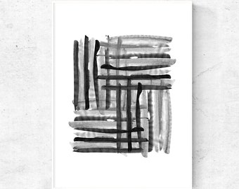 Modern grey and black neutral watercolor art, black and white print, Abstract watercolor download print, modern downloadable print neutral