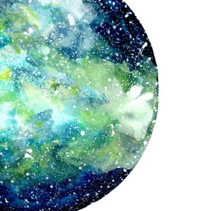 Printable Galaxy art print, galaxy art painting for download, galaxy watercolor painting, galaxy wall art, green blue art, 12x12 art print image 2