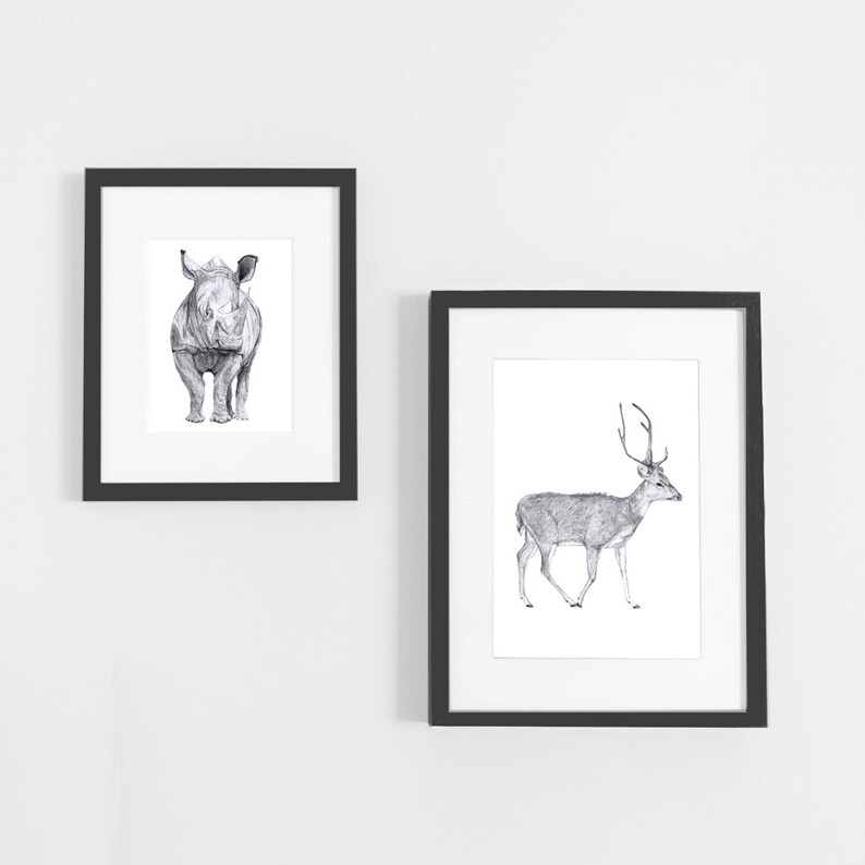 Rhino Wall Art, Rhino Printable, Printable Gray Art, Download Art