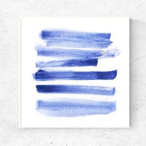 Brush stroke Navy blue abstract art watercolor print square printable wall art abstract art download, 5x5 print, 8x8 print, 12x12 print