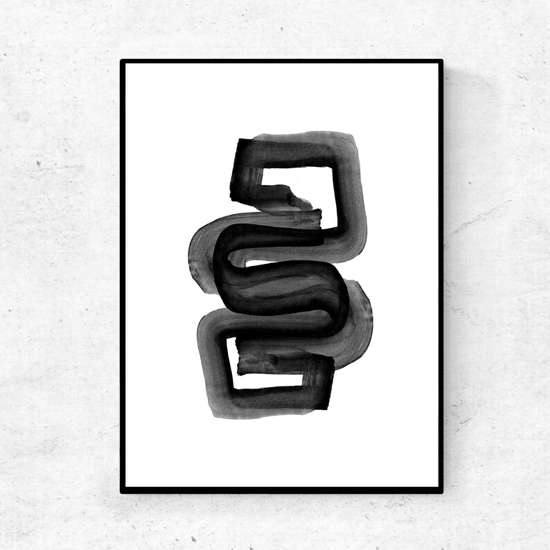 Black and White Abstract Watercolor Art Print Black White Etsy