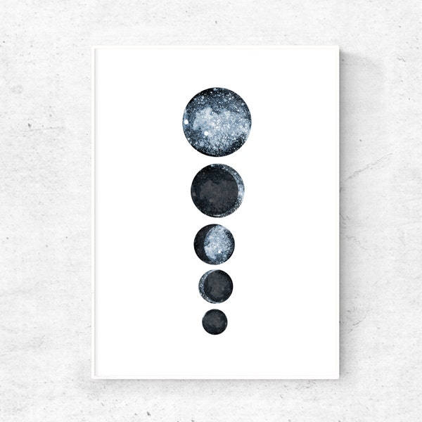 Blue Moon art, blue moon phases abstract art download, moon art print, 5x7 print, 8x10 print, 12x16 print, 11x14 art print, printable art