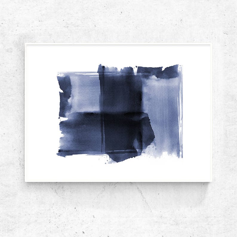 Navy print watercolor printable navy blue wall art abstract Etsy