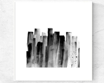 Black and white watercolor abstract, digital art, abstract watercolor downloadable print, expressionist art, printable art, square print