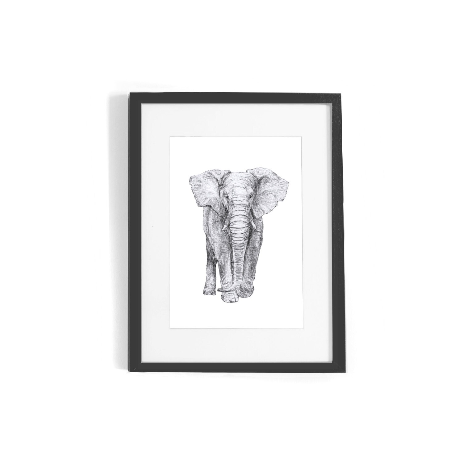 Elephant Sketch Art, Elephant Wall Art Printable, Gray Art Print 5x7