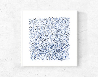 Blue and white art, square wall art prints downloadable, blue watercolor printable abstract art, modern art printable, 8x8 digital print