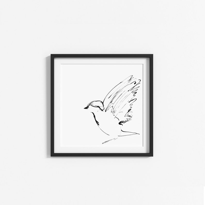 Bird print, bird wall art, minimalist bird art, black ink sketch, printable art, downloadable prints, instant download art, digital print image 6