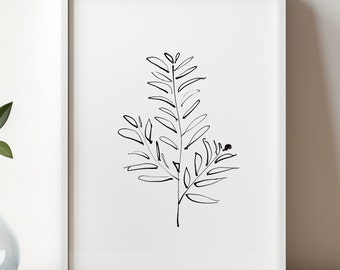Minimal leaf printable art, black and white leaf digital print, Simple leaf sketch print download, leaf print download, 5x7 art print, 4x6