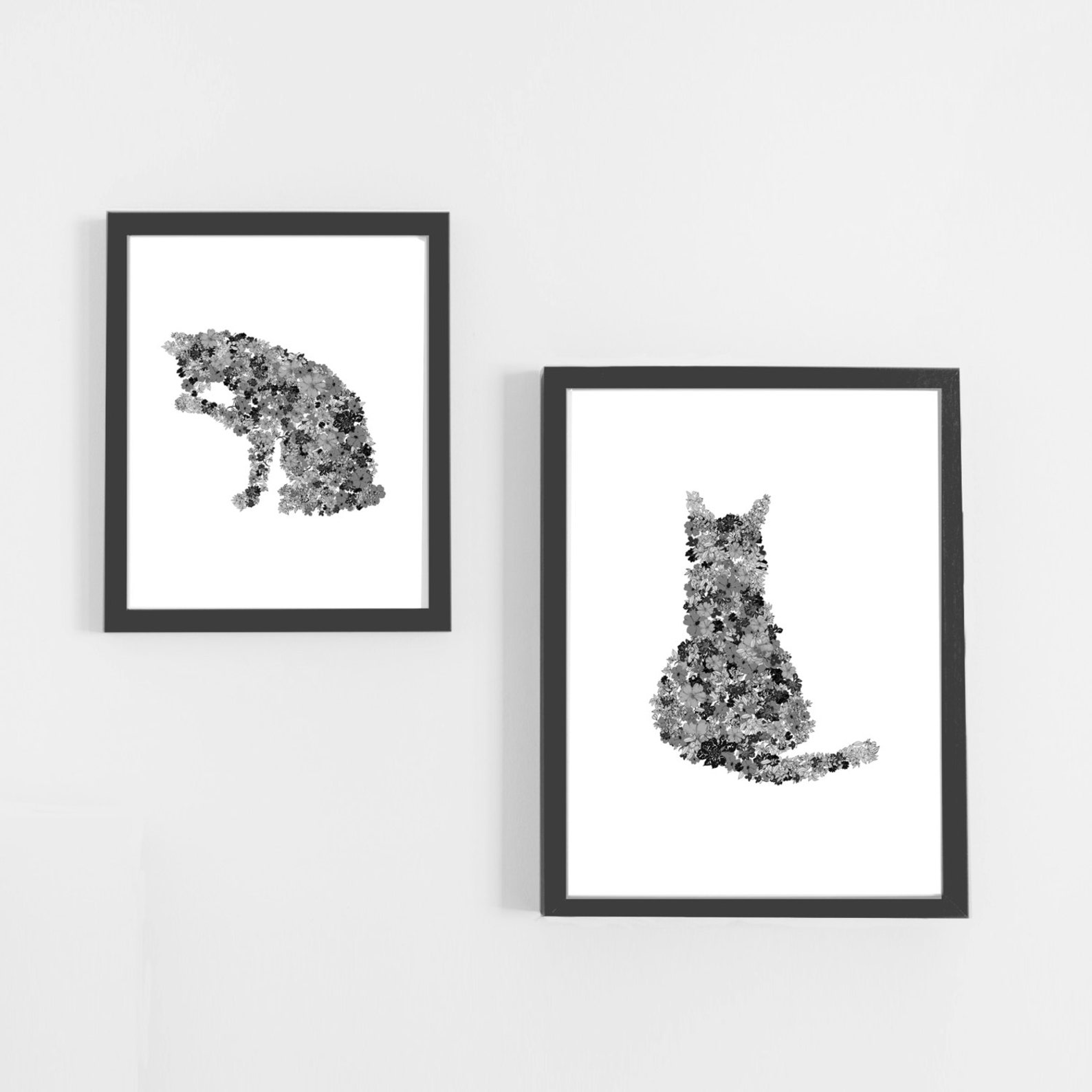 Cat Printable, Printable Cat Wall Art, Abstract Cat Art, Black and