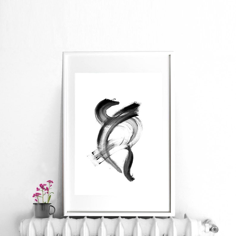 Modern Black White Wall Decor Black Ink Minimalist Wall Art | Etsy