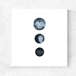 Minimalist moon phases print, abstract download, modern wall art, watercolor painting, moon phase printable, 5x5, 8x8, 12x12 art prints