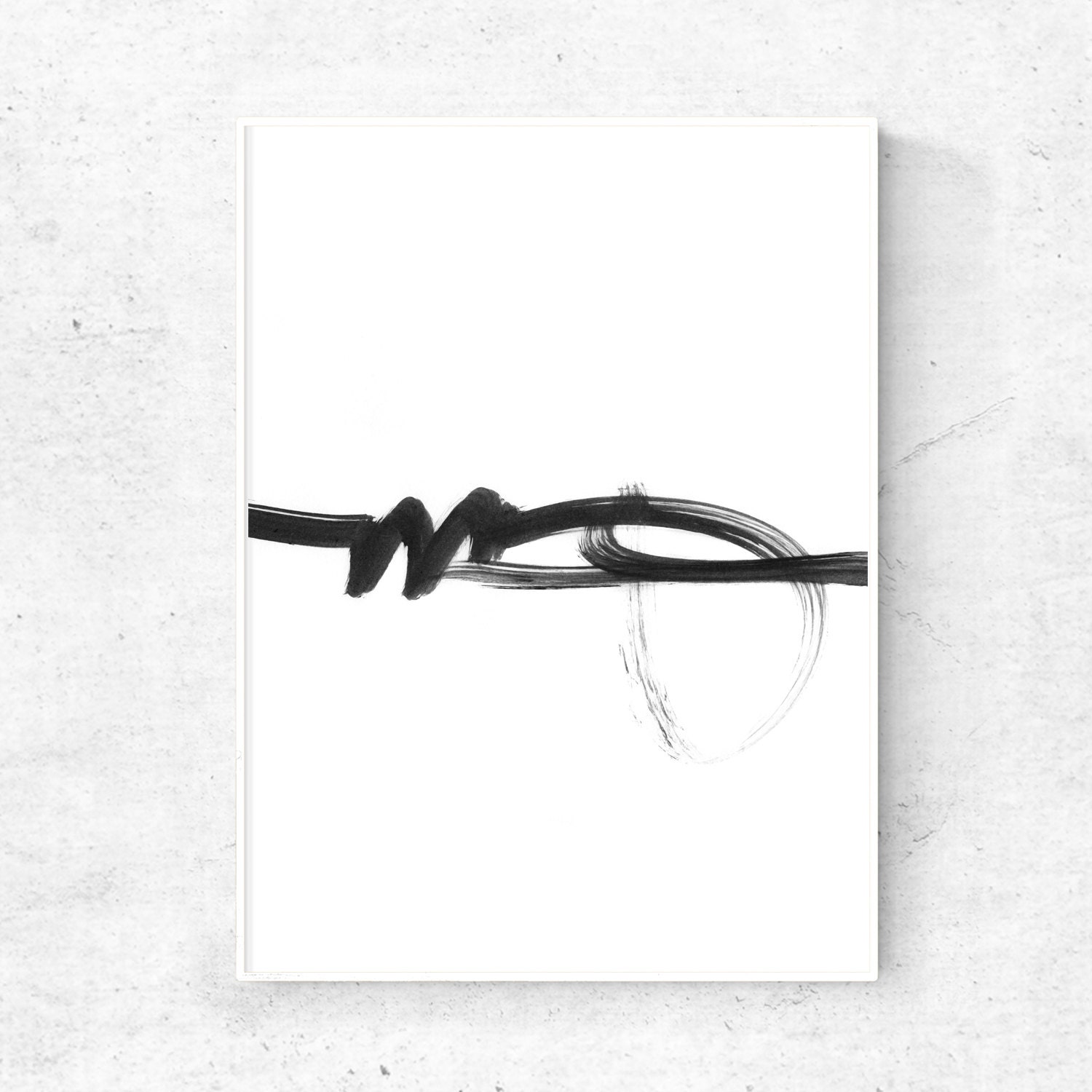 Minimal Art Print, Simple Wall Art, Black White Art Download, Brush Stroke Art, Abstract Digital