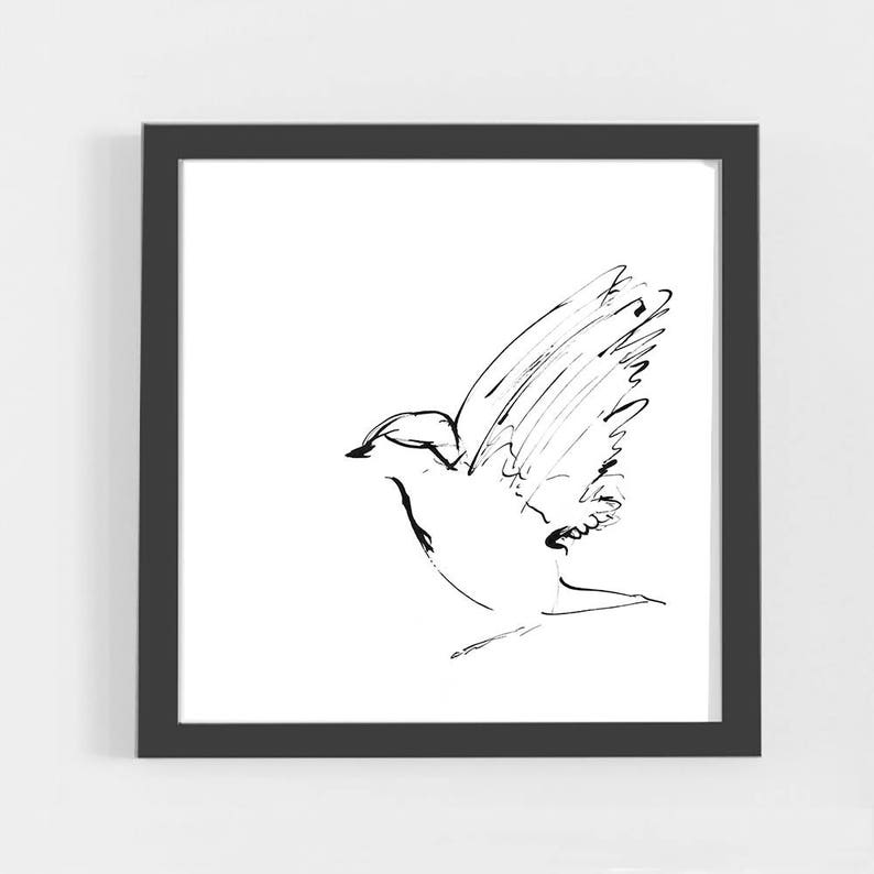 Bird Print Bird Wall Art Minimalist Bird Art Black Ink Etsy