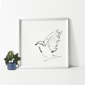 Bird print, bird wall art, minimalist bird art, black ink sketch, printable art, downloadable prints, instant download art, digital print image 3