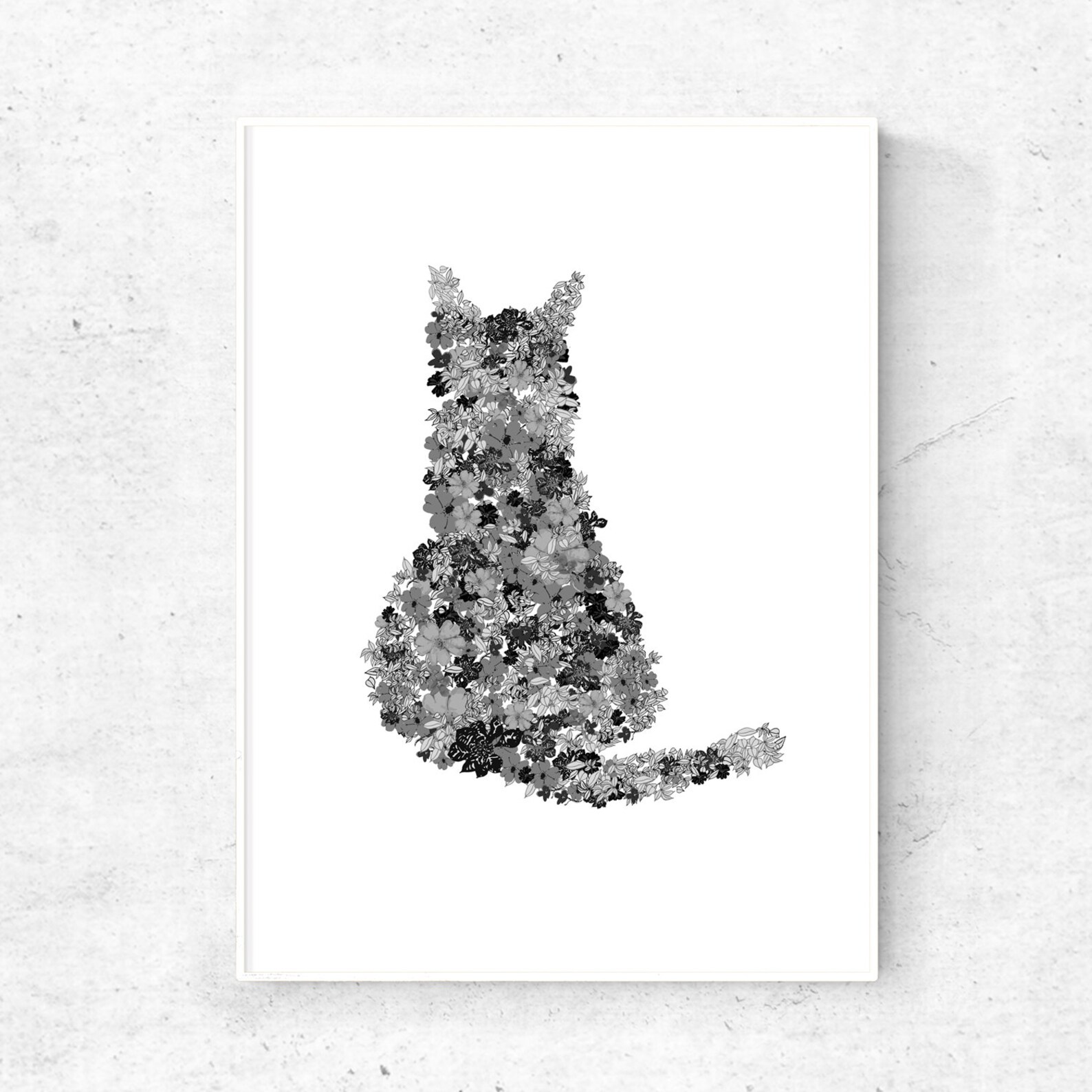 Cat Printable, Printable Cat Wall Art, Abstract Cat Art, Black and