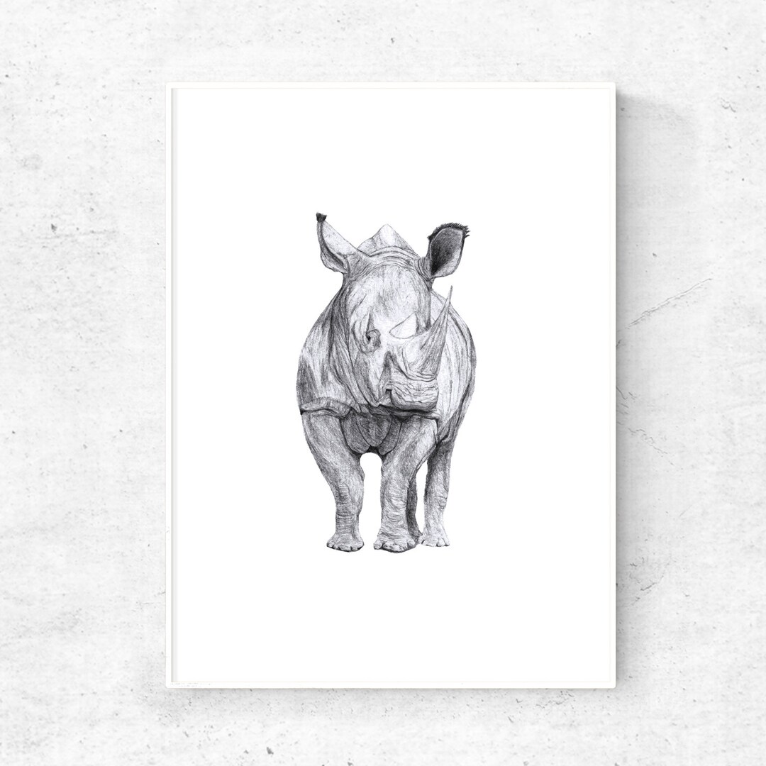 Rhino Wall Art, Rhino Printable, Printable Gray Art, Download Art ...