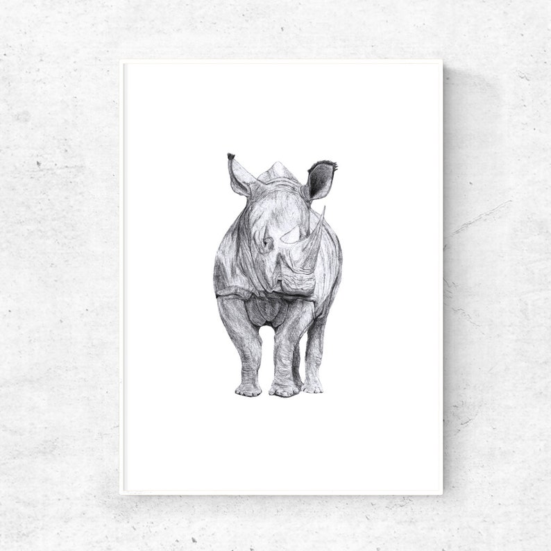 Rhino Wall Art, Rhino Printable, Printable Gray Art, Download Art