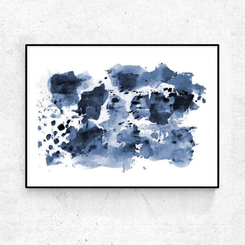 Navy Wall Art Abstract Watercolor Painting Large Digital Etsy