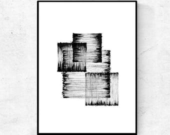 Black and white abstract painting, abstract wall art, digital download art, large digital art print, modern monochrome art, printable modern