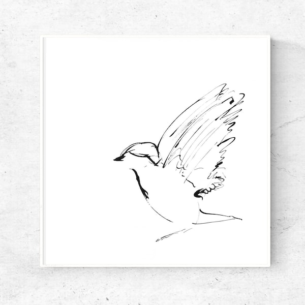 Bird print, bird wall art, minimalist bird art, black ink sketch, printable art, downloadable prints, instant download art, digital print