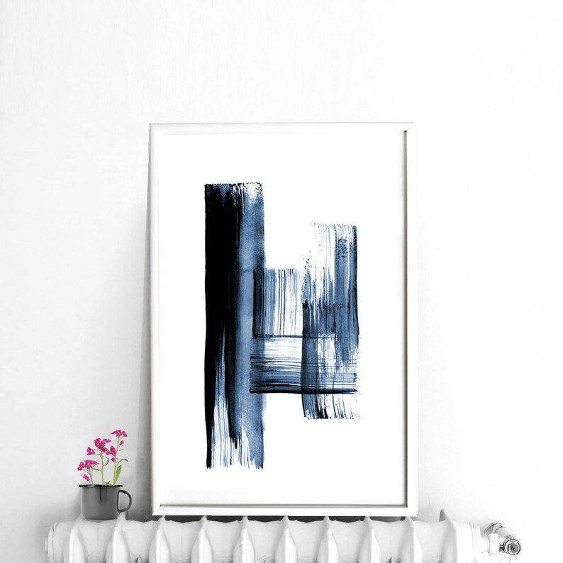 Navy Blue Abstract Painting Digital Download Art Printable Etsy