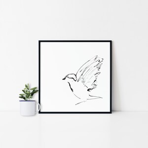 Bird print, bird wall art, minimalist bird art, black ink sketch, printable art, downloadable prints, instant download art, digital print image 8
