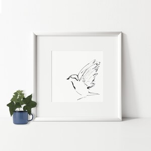 Bird print, bird wall art, minimalist bird art, black ink sketch, printable art, downloadable prints, instant download art, digital print image 5