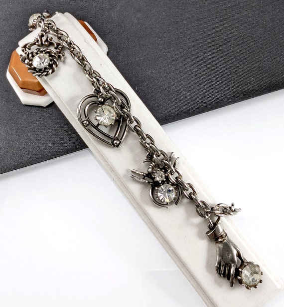 Vintage Jewelcraft Chunky Charm Bracelet - Silver… - image 8