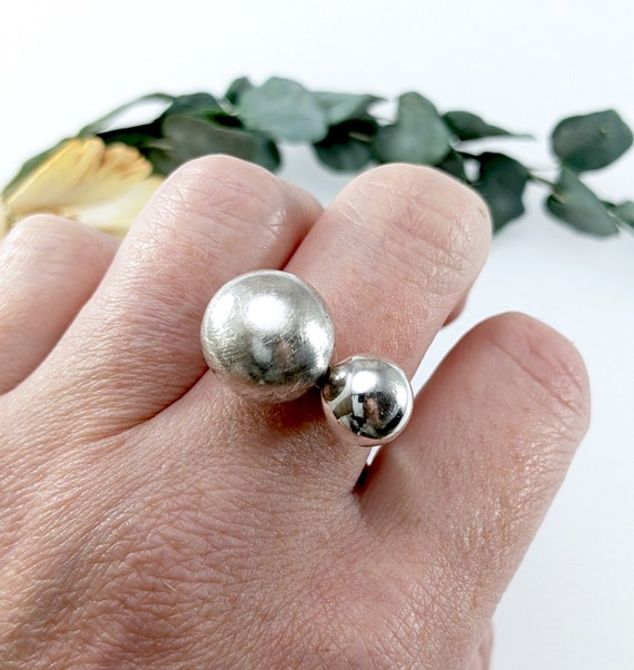 Modernist Sterling Silver Spheres Orbs Ring, Size… - image 3