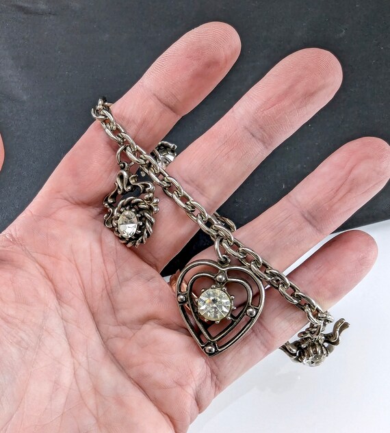 Vintage Jewelcraft Chunky Charm Bracelet - Silver… - image 7