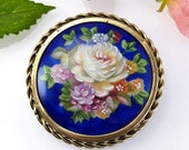 Antique Limoges Brooch, Painted Porcelain, Signed M. Chabrol, Vintage