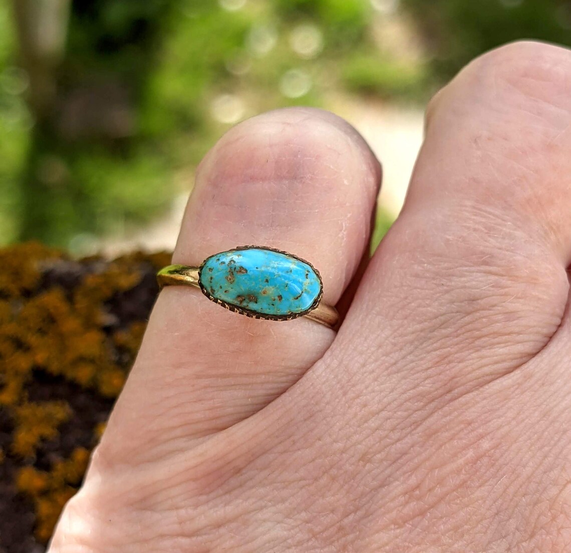 Vintage Tall Brass & Turquoise Pinky Ring Size H Size 4 Etsy