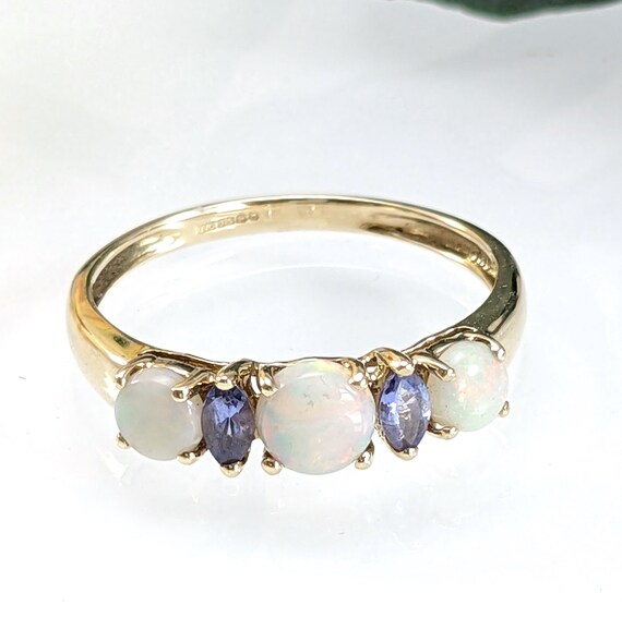 9ct Gold Opal 5 Stone Ring with Tanzanite, Size P… - image 7