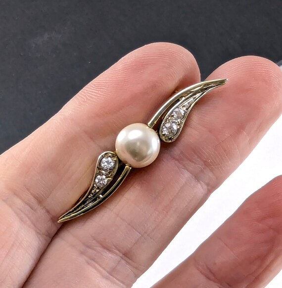Vintage Sterling Silver Brooch with Imitation Pea… - image 5