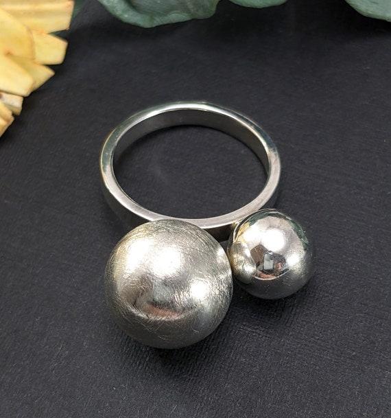 Modernist Sterling Silver Spheres Orbs Ring, Size… - image 1