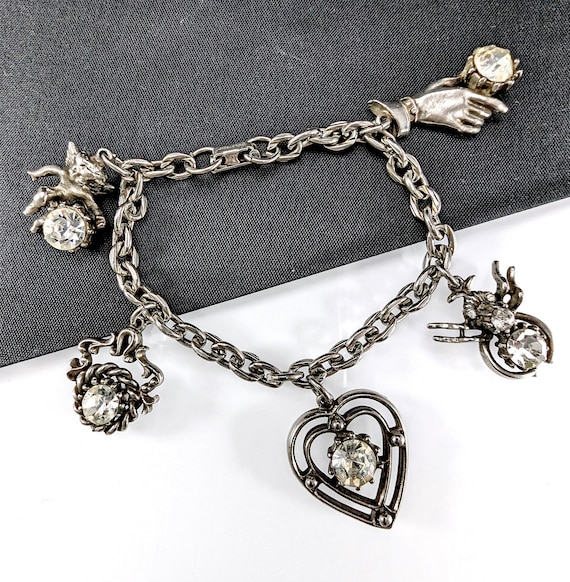 Vintage Jewelcraft Chunky Charm Bracelet - Silver… - image 1