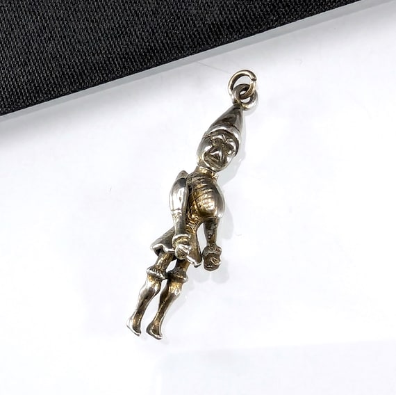 Antique Silver Articulated Punch Charm on 9ct gol… - image 3