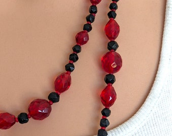 See new listings daily - follow us for updates. Vintage Christmas #Red  Crystal Bead Necklace, Large Faceted Glass Beads Wire Strung with Barrel  Clasp, Mid Cent…