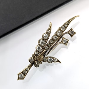 Art Deco Foliate Brooch - Paste Glass Brass Floral Leafy Spray - Antique Vintage