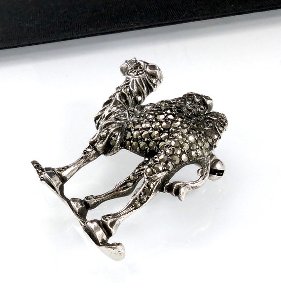 Vintage Silver Marcasite Camel Brooch - Two Humps… - image 4