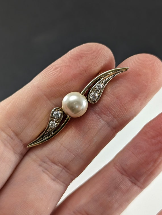 Vintage Sterling Silver Brooch with Imitation Pea… - image 4