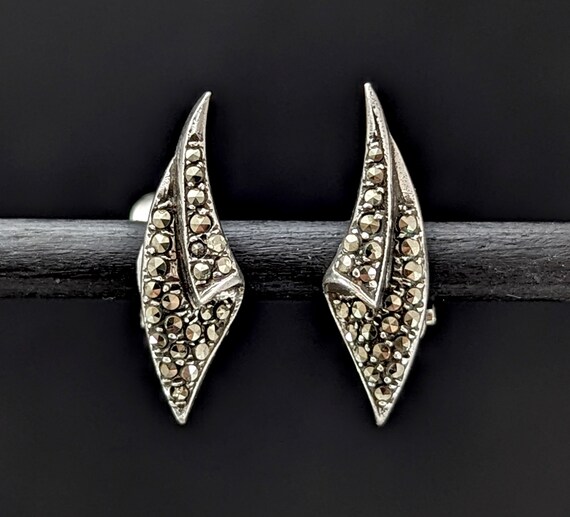 Art Deco Sterling Silver Earrings with Marcasite Clip on by Ciro