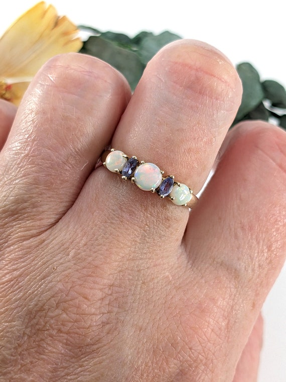 9ct Gold Opal 5 Stone Ring with Tanzanite, Size P… - image 9