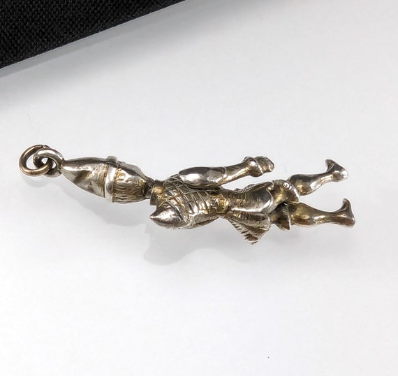 Antique Silver Articulated Punch Charm on 9ct gol… - image 4