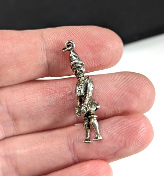 Antique Silver Articulated Punch Charm on 9ct gol… - image 9