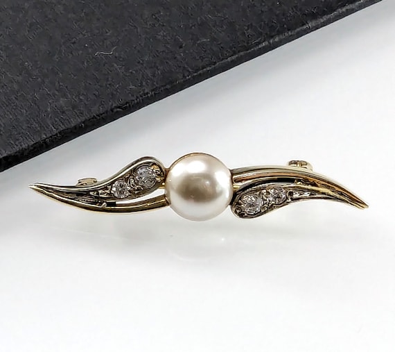 Vintage Sterling Silver Brooch with Imitation Pea… - image 1