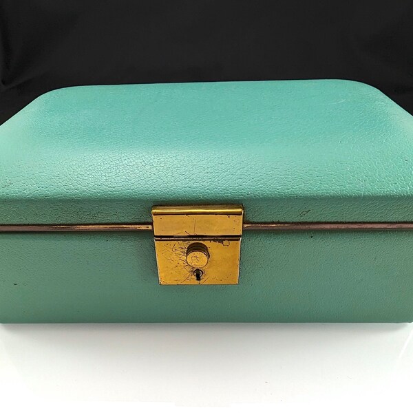 Vintage 1950s 1960s Jewellery Box  - Turquoise Green Colour