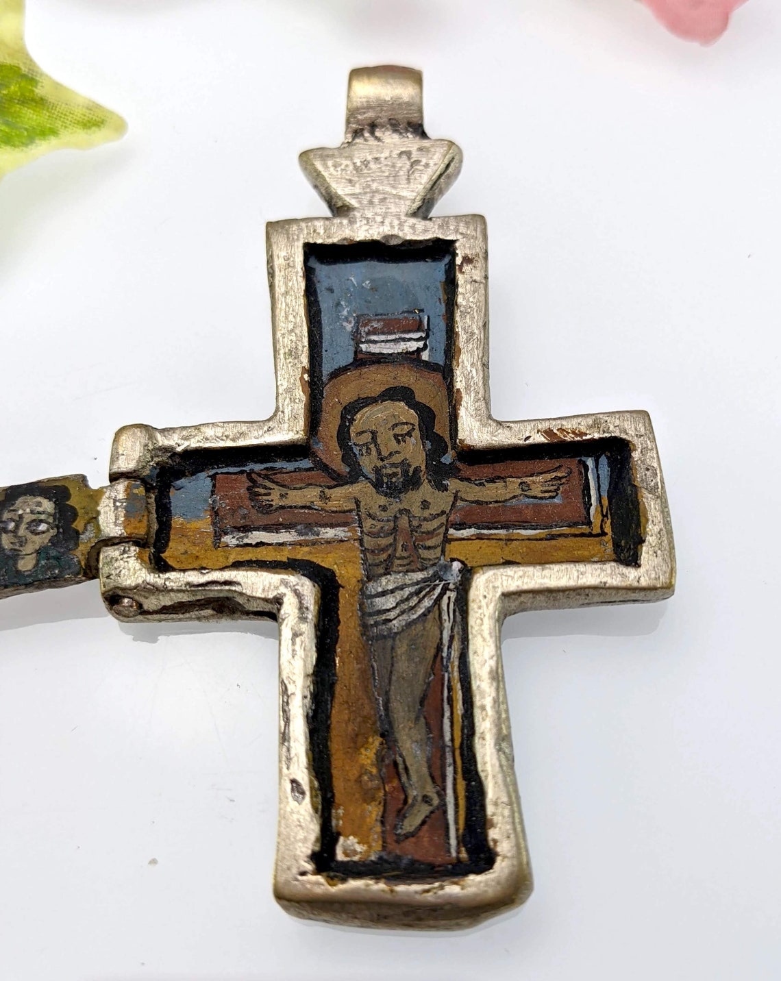 Vintage Ethiopian Hand Painted Cross Pendant Opening Etsy