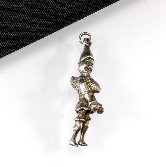 Antique Silver Articulated Punch Charm on 9ct gol… - image 1