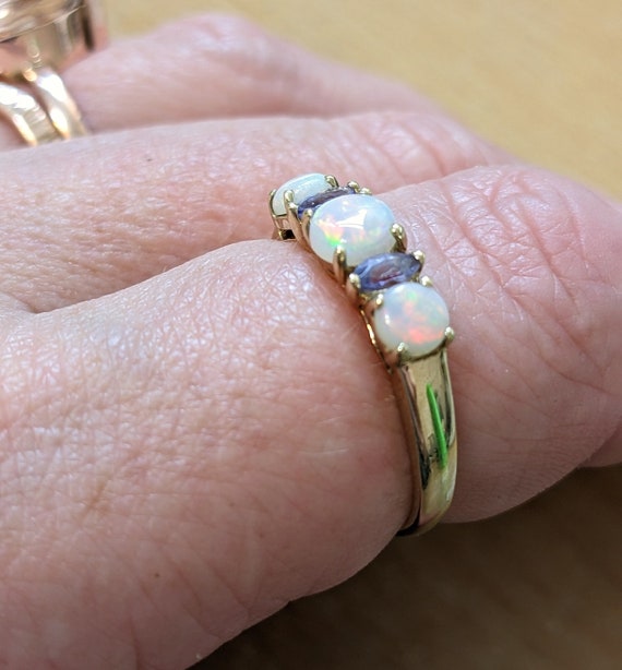 9ct Gold Opal 5 Stone Ring with Tanzanite, Size P… - image 8